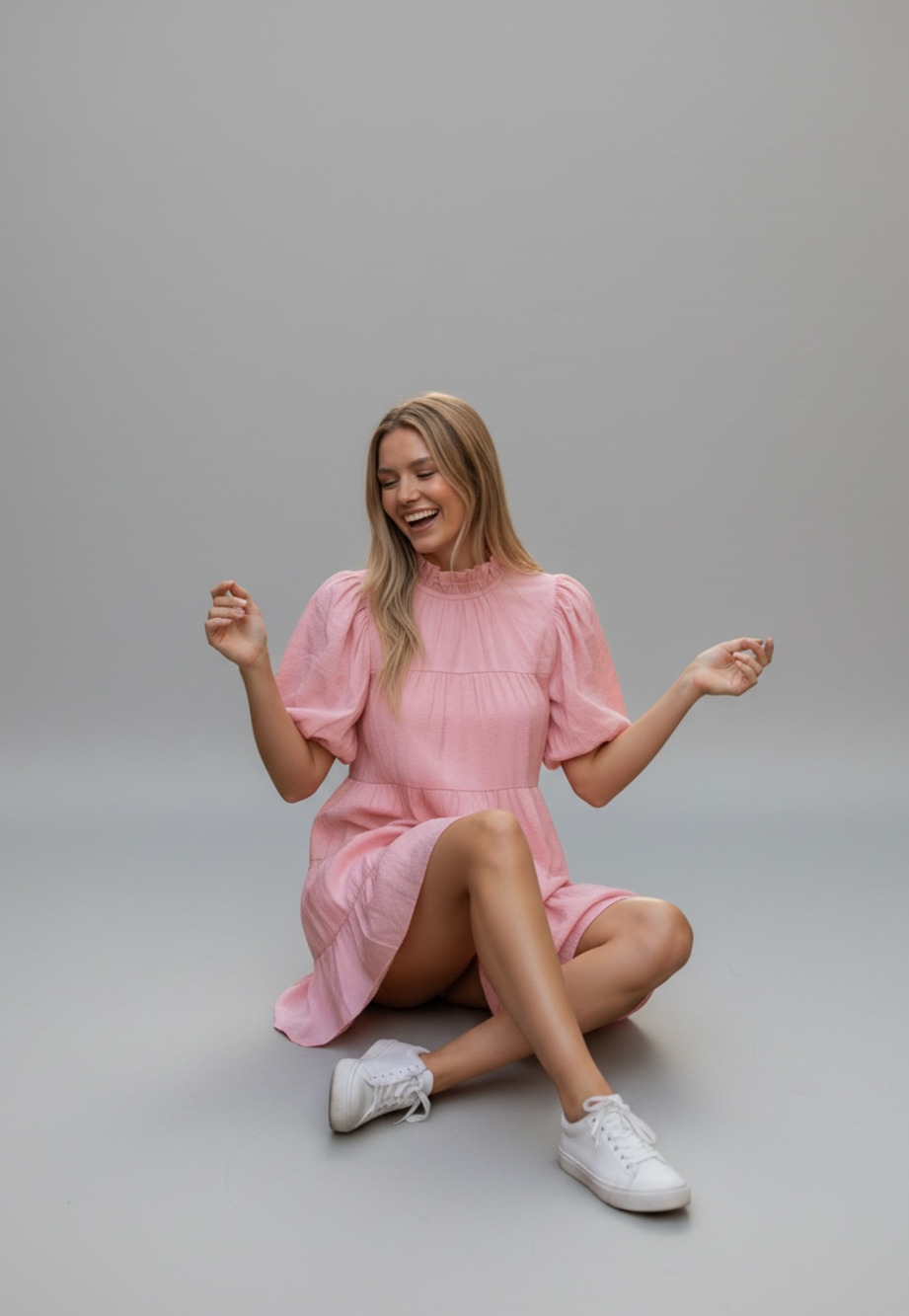 Tiered Babydoll Short Sleeve Dress with short puff sleeves
